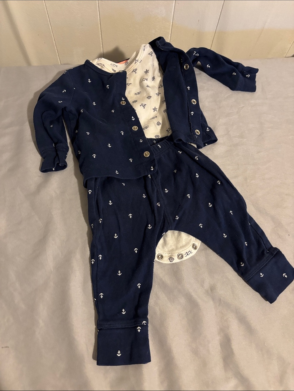 Carter's Navy and Cream Nautical 3-Piece One-Piece Set - Picture 2 of 7